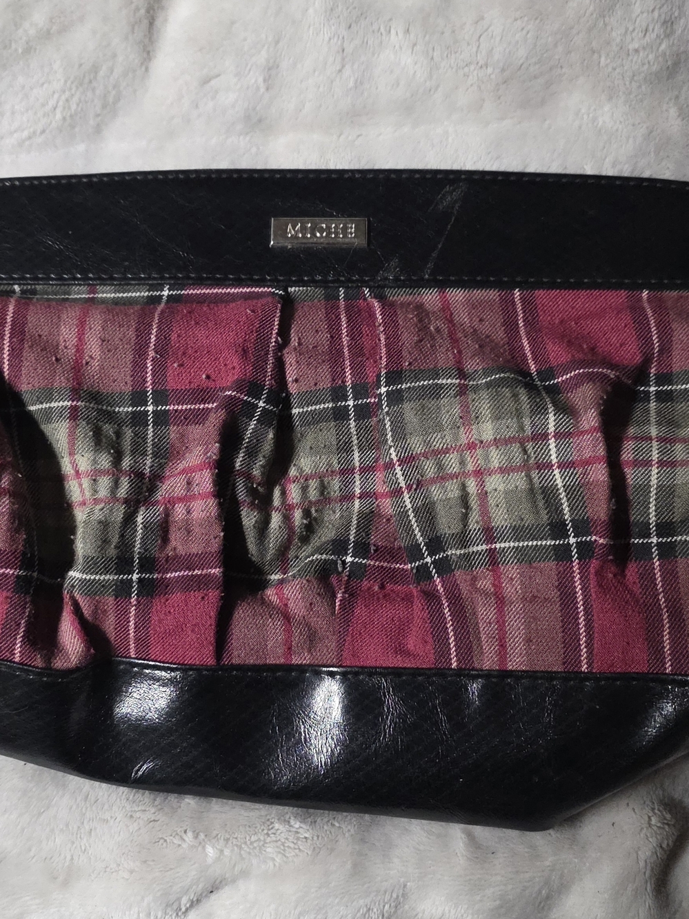 Miche Black Leather Trim Pink Plaid Small. **Shell Only**